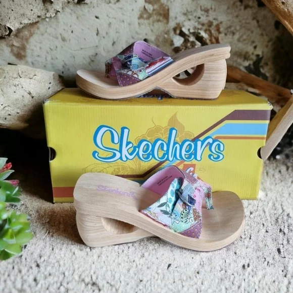 Skechers cali wooden wedged sandals uk 7 bnib - Picture 1 of 7